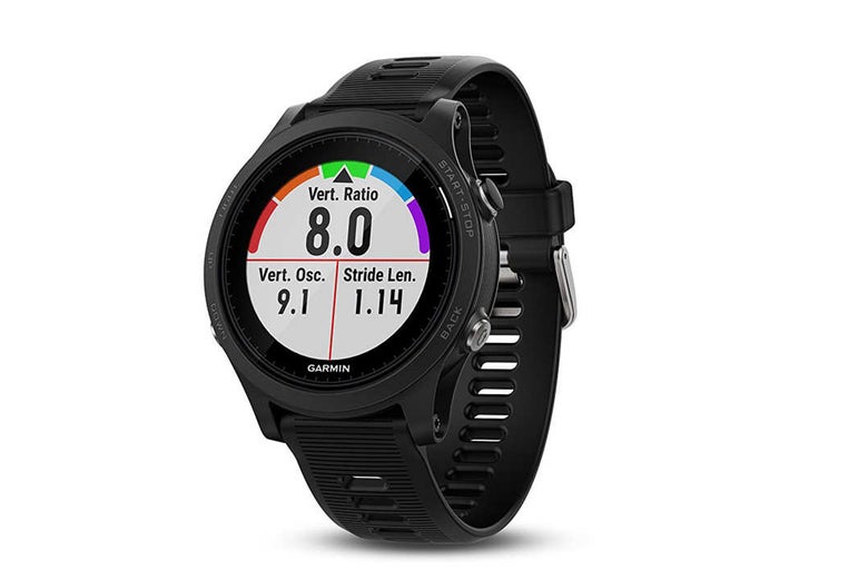 Black Garmin Forerunner fitness watch.